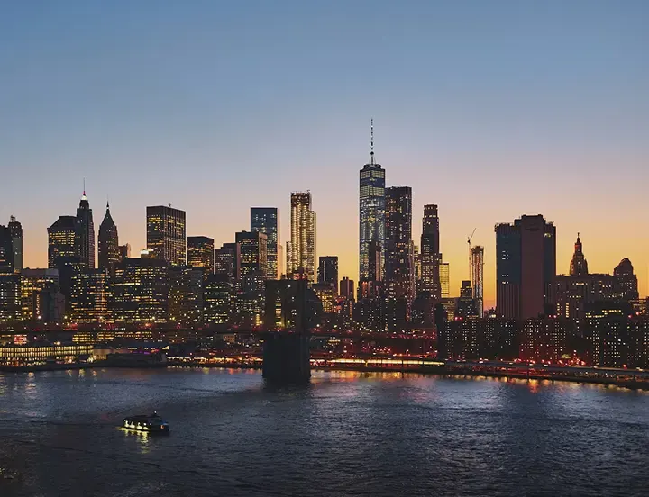 New York City skyline at dusk